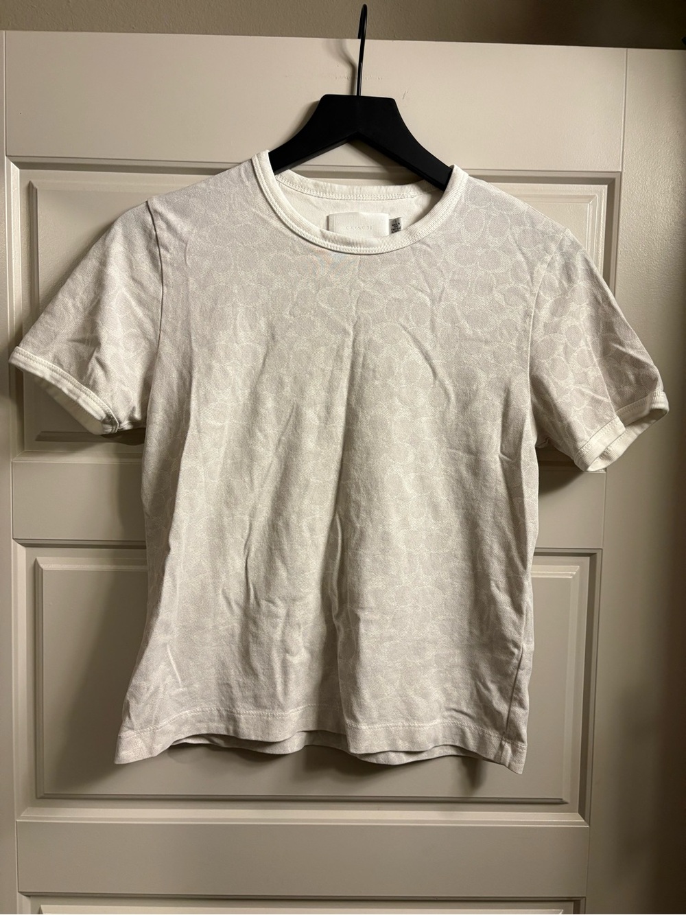 Coach Ivory Jacquard Logo Short Sleeve Tee